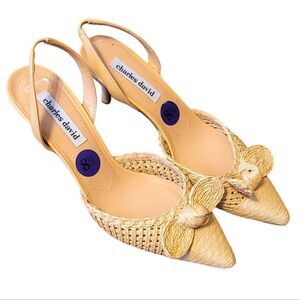 Charles David Natural Woven Allyson Bow Kitten Heels Women's Size 8.5